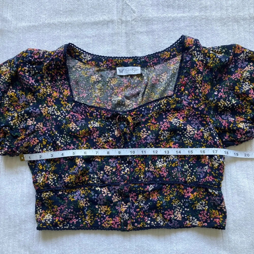 Jessica Simpson Black and Pink Floral Crop Blouse
